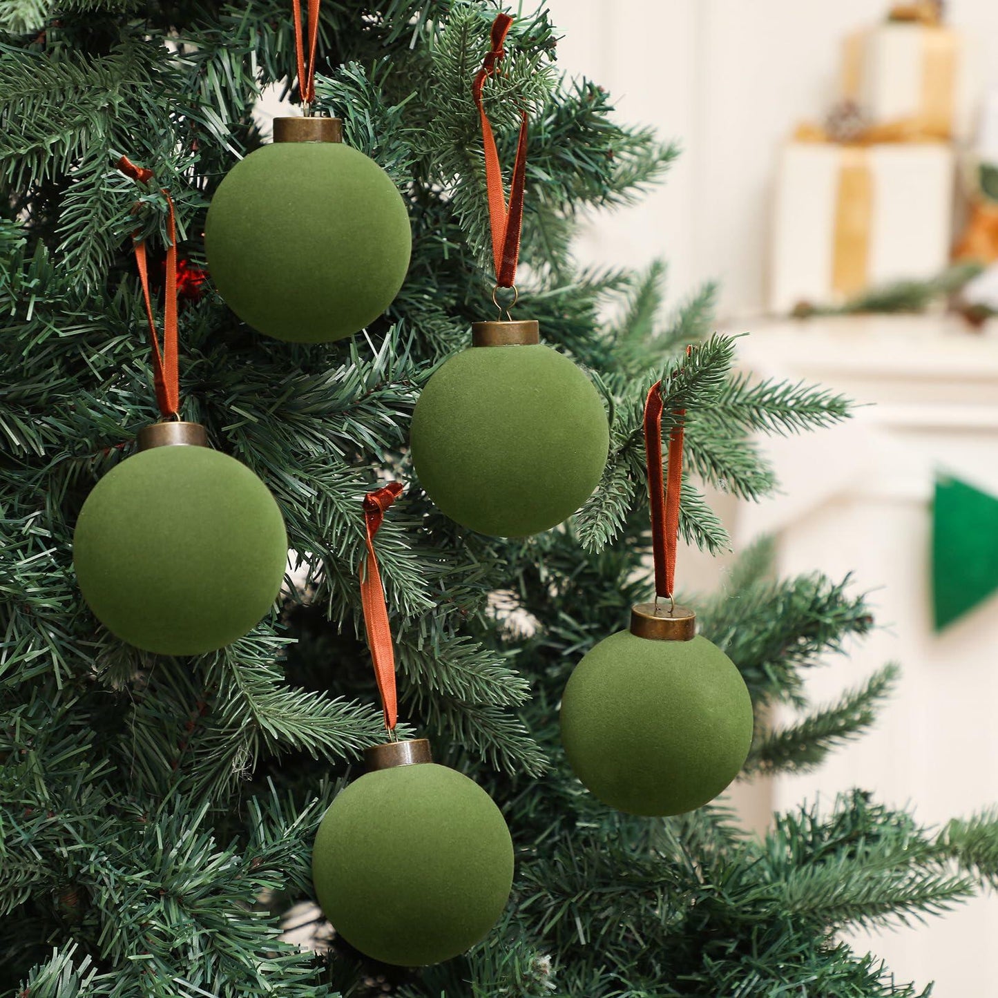 Liliful Velvet Christmas Balls Ornaments Green 3.15 Inch 15 Pcs