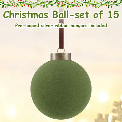 Liliful Velvet Christmas Balls Ornaments Green 3.15 Inch 15 Pcs