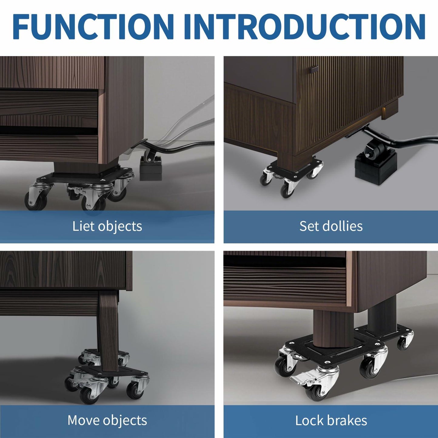 Heavy Duty Furniture Movers 4 Wheels 2000lbs Load Capacity Black Set