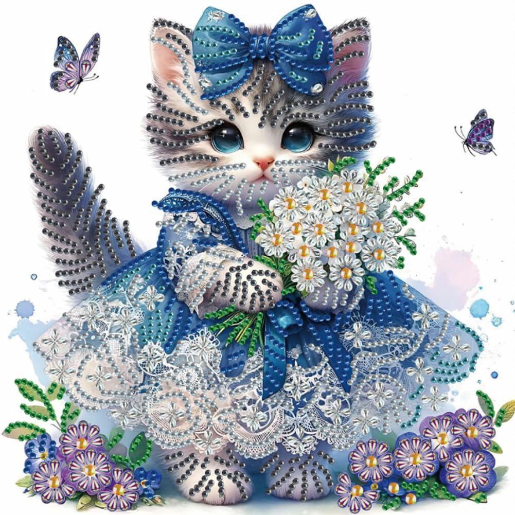 WSLWXSHM 5D Cat Diamond Art Kit 12x12in Crystal Rhinestones Animal