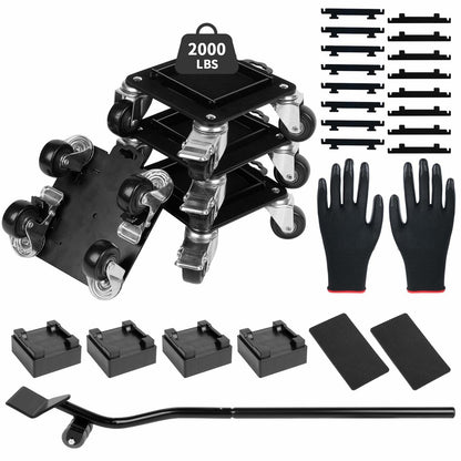 Heavy Duty Furniture Movers 4 Wheels 2000lbs Load Capacity Black Set