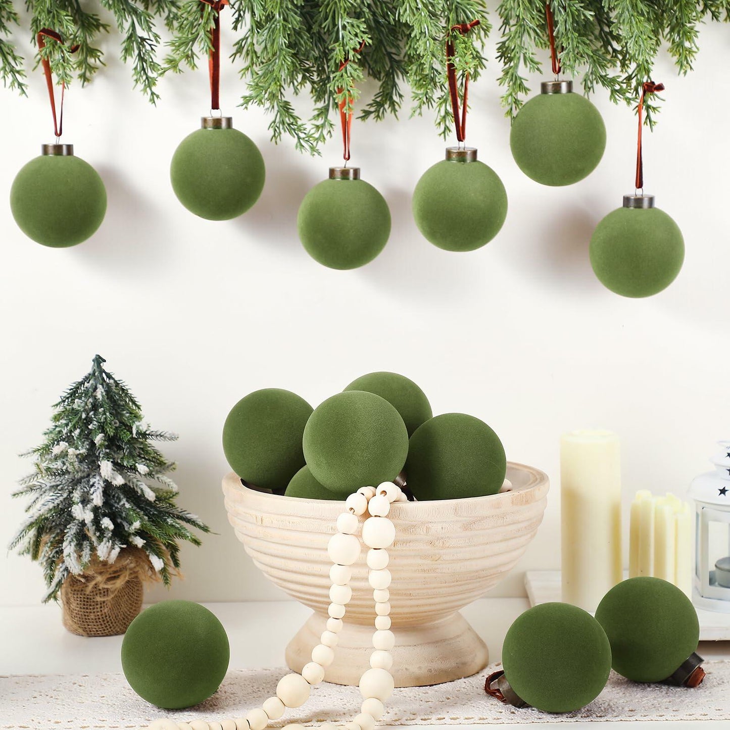 Liliful Velvet Christmas Balls Ornaments Green 3.15 Inch 15 Pcs