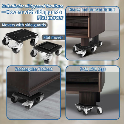 Heavy Duty Furniture Movers 4 Wheels 2000lbs Load Capacity Black Set