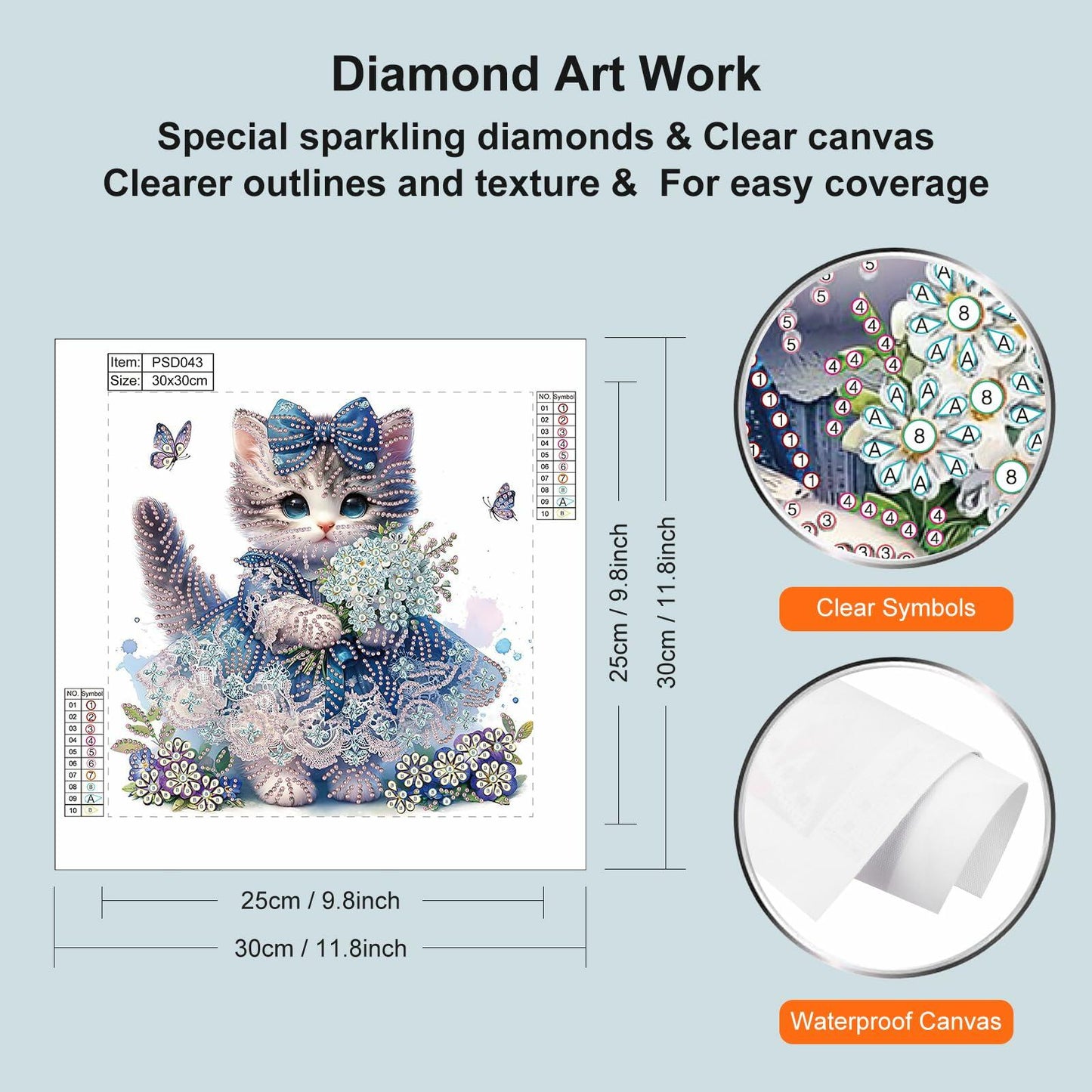 WSLWXSHM 5D Cat Diamond Art Kit 12x12in Crystal Rhinestones Animal