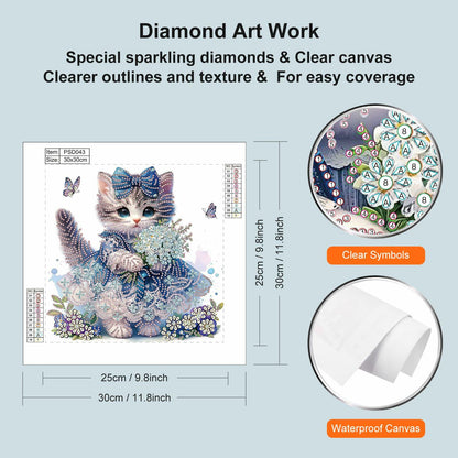 WSLWXSHM 5D Cat Diamond Art Kit 12x12in Crystal Rhinestones Animal