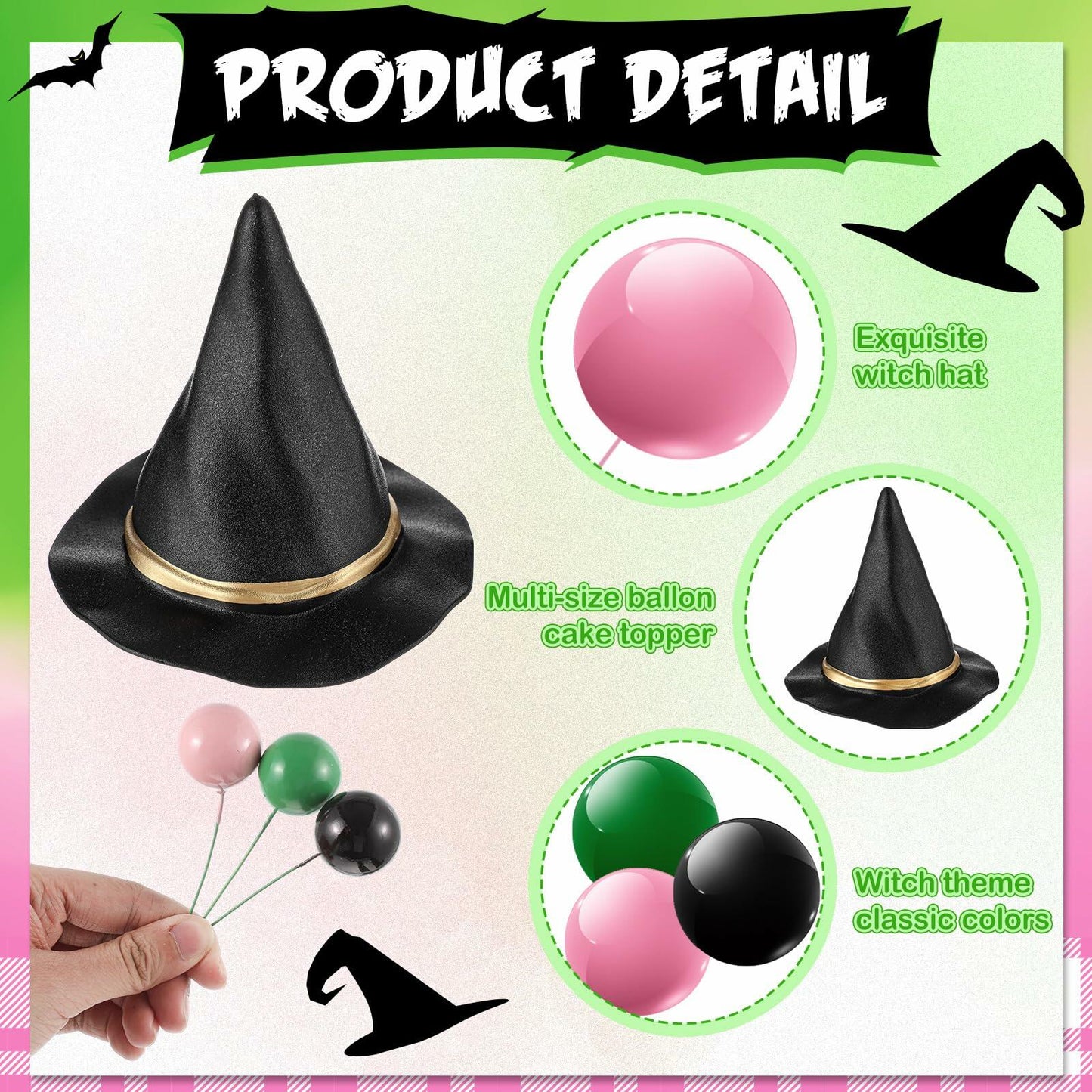 Leinuosen 97 Pcs Witch Party Supplies Pink Green Balloons Mini Toppers Black Hat