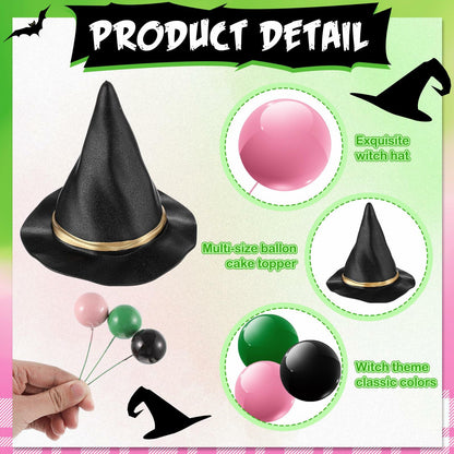Leinuosen 97 Pcs Witch Party Supplies Pink Green Balloons Mini Toppers Black Hat