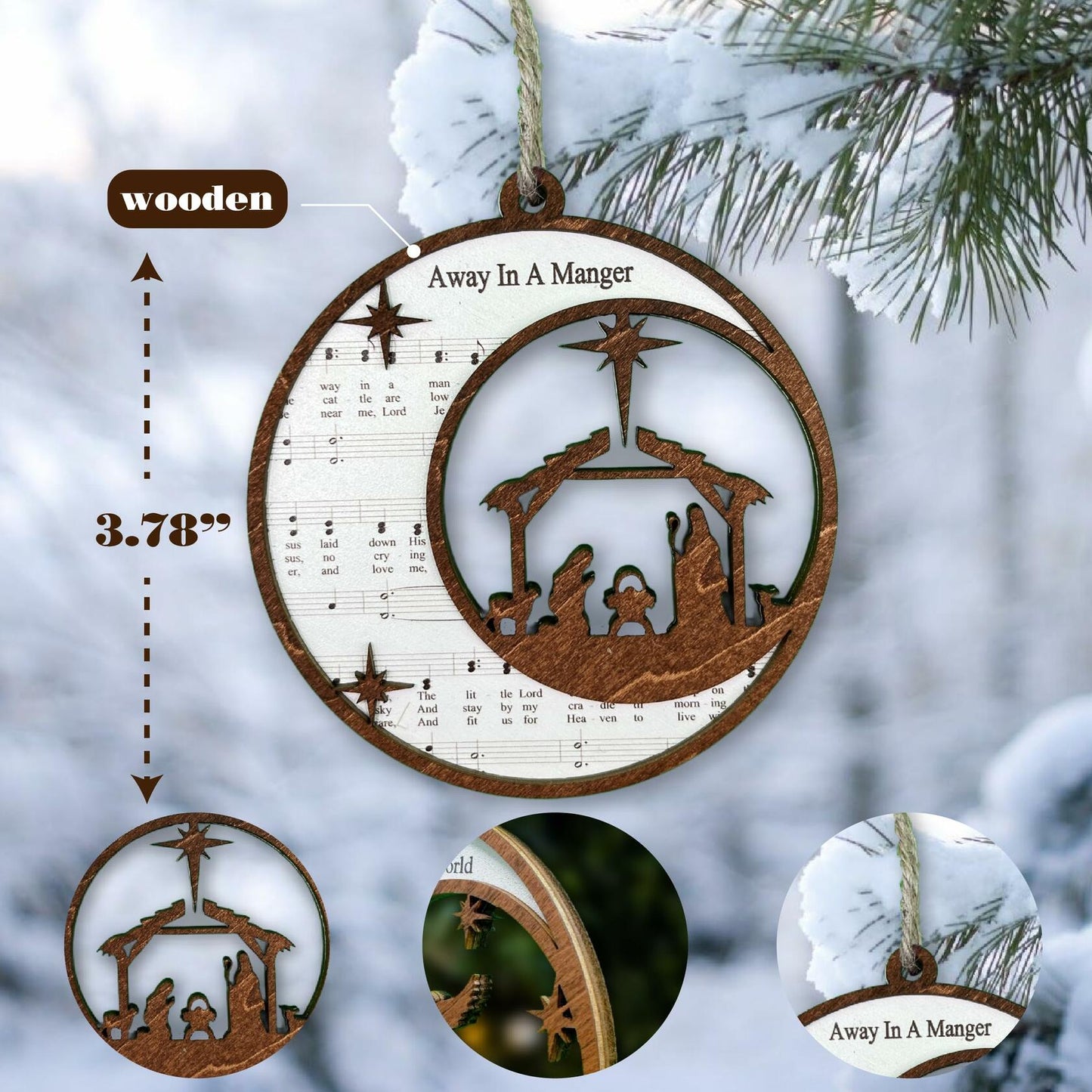 SOLMAYCO Christmas Nativity Ornaments Set of 5 Wooden Religious Decorations