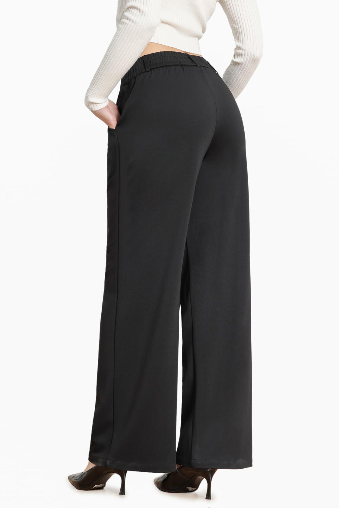 Bamans Wide Leg Dress Pants High Elastic Waist Curvy Women Black Size S