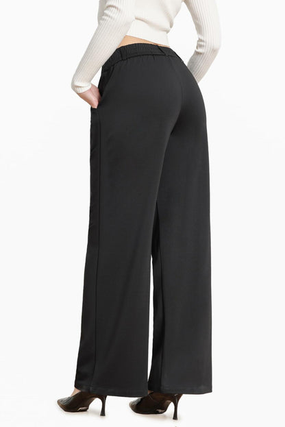 Bamans Wide Leg Dress Pants High Elastic Waist Curvy Women Black Size S