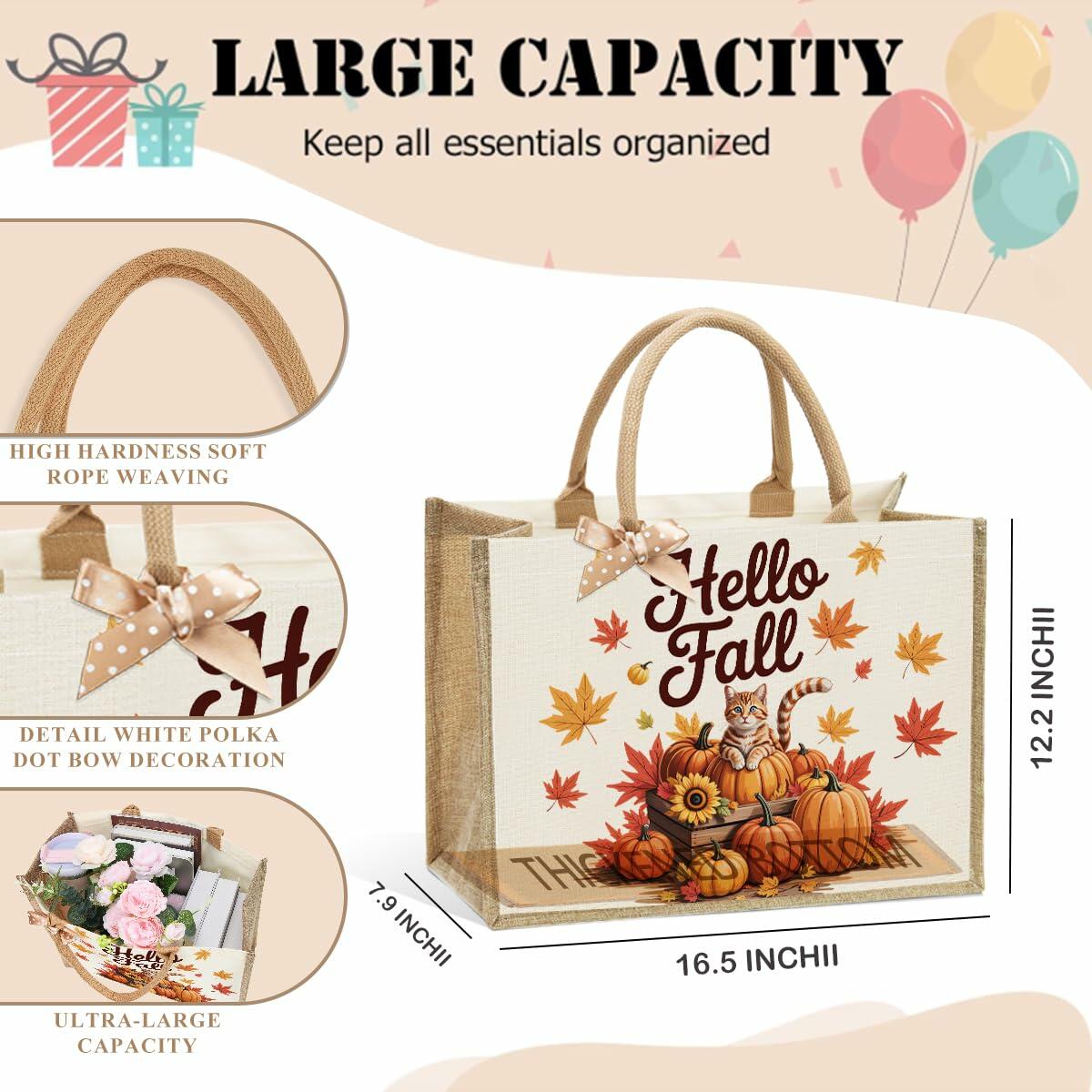 CHQIUCR Autumn Pumpkin Canvas Tote Bag Large Reusable Grocery Bag 16.7x12.5x7.5