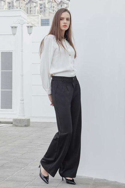 Bamans Wide Leg Dress Pants High Elastic Waist Curvy Women Black Size S