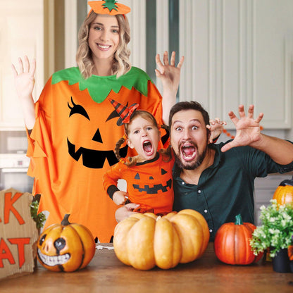 HEYFIZZ 3 PCS Pumpkin Costume Poncho Set Halloween Orange Size Adult
