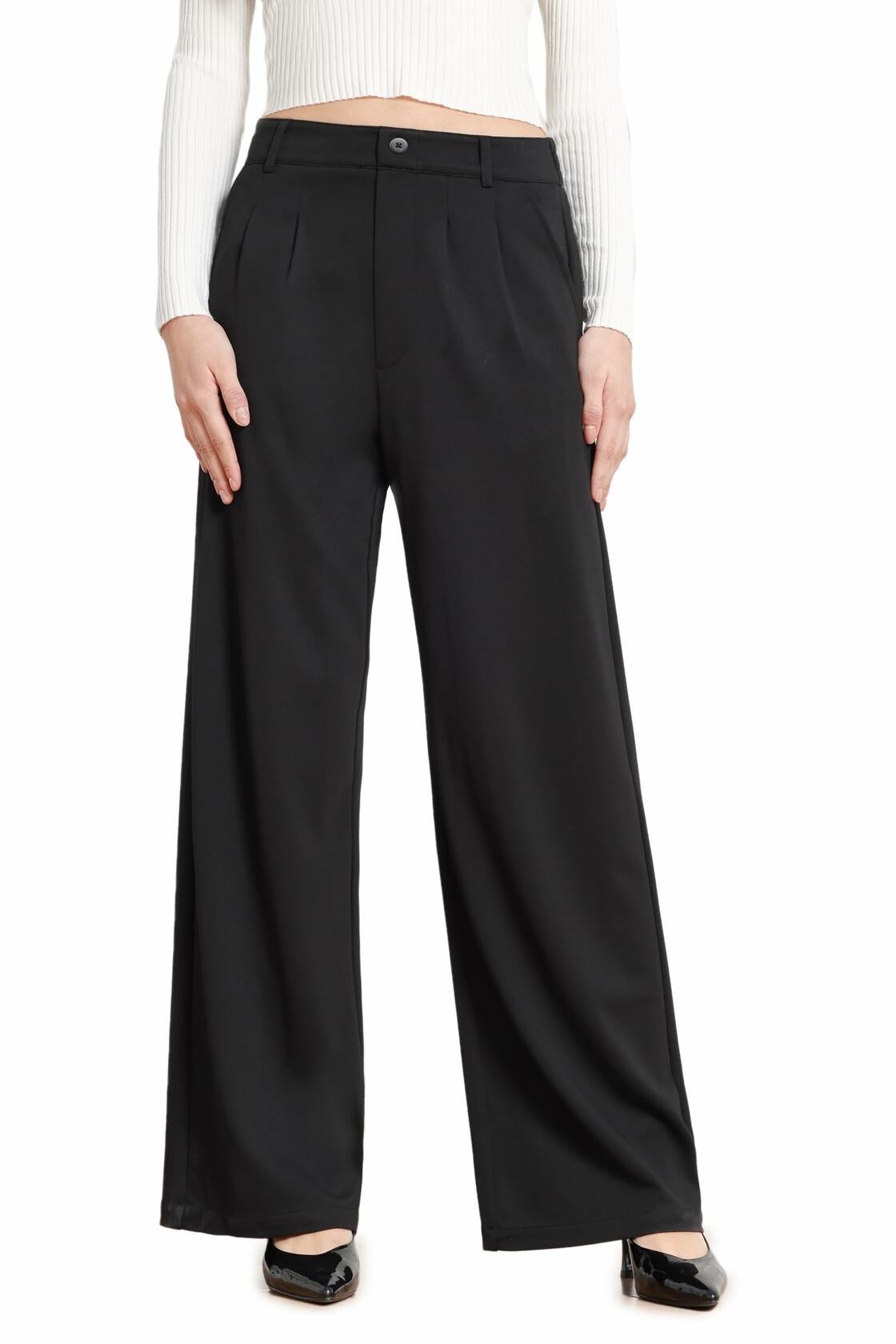 Bamans Wide Leg Dress Pants High Elastic Waist Curvy Women Black Size S