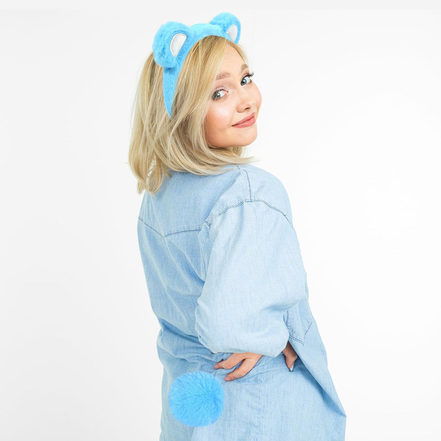 MUKOSEL Bear Ears Headband & Tail Set Animal Costume Blue Standard Size