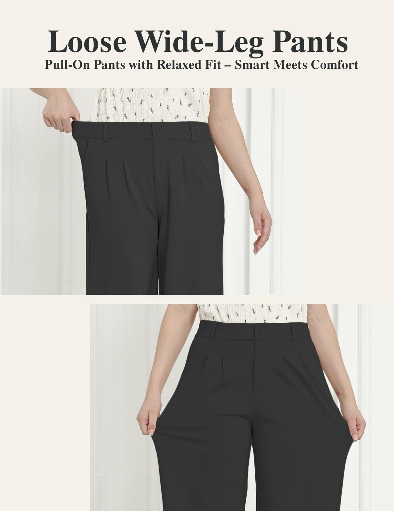 Bamans Wide Leg Dress Pants High Elastic Waist Curvy Women Black Size S