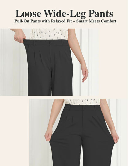 Bamans Wide Leg Dress Pants High Elastic Waist Curvy Women Black Size S