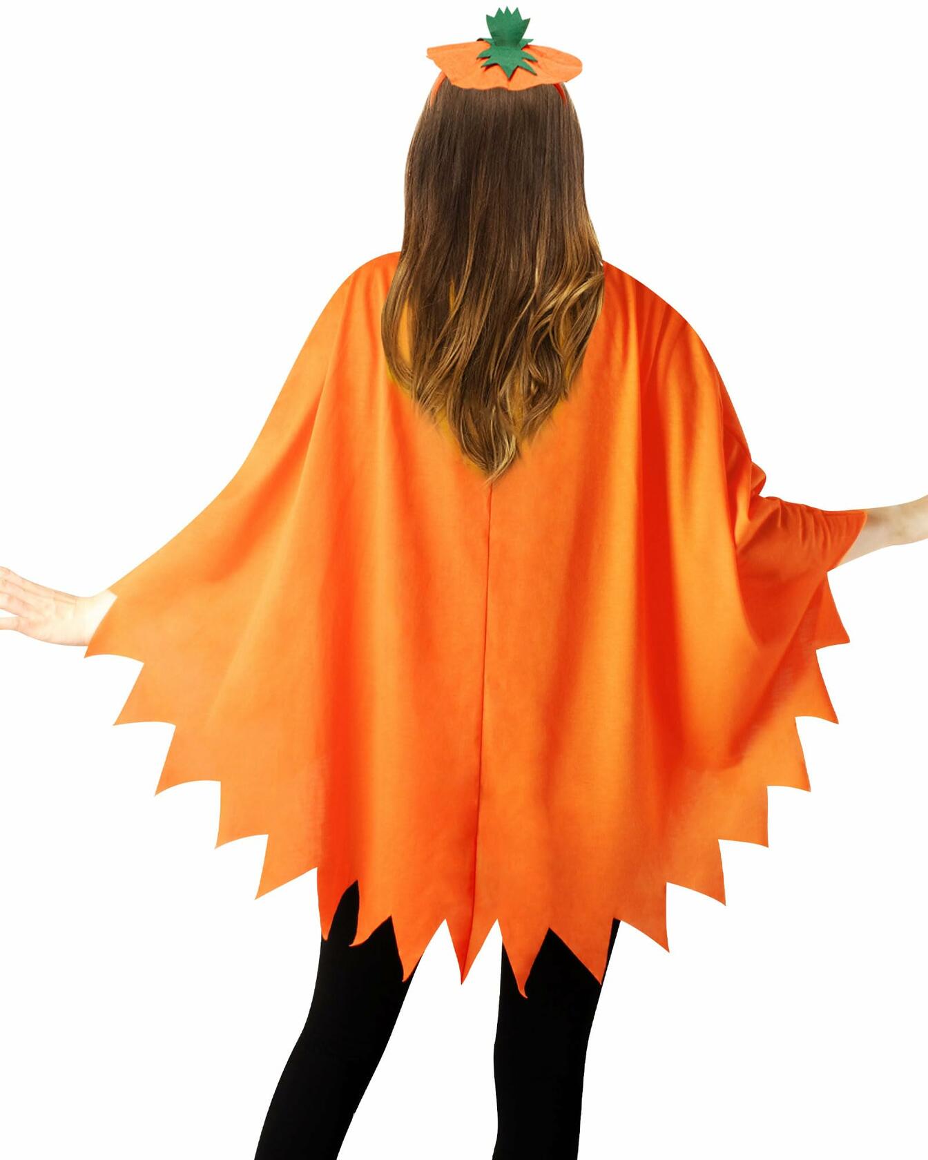 HEYFIZZ 3 PCS Pumpkin Costume Poncho Set Halloween Orange Size Adult