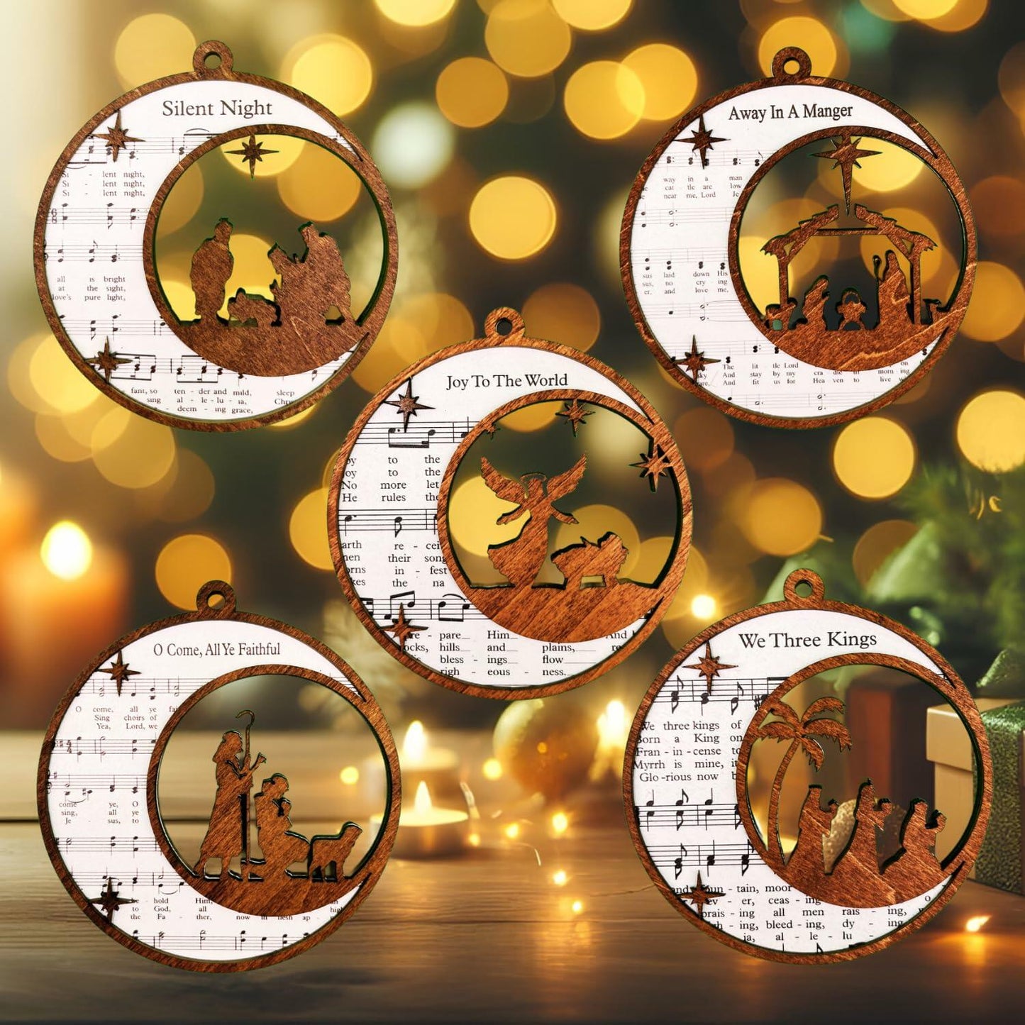 SOLMAYCO Christmas Nativity Ornaments Set of 5 Wooden Religious Decorations