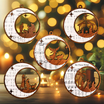 SOLMAYCO Christmas Nativity Ornaments Set of 5 Wooden Religious Decorations