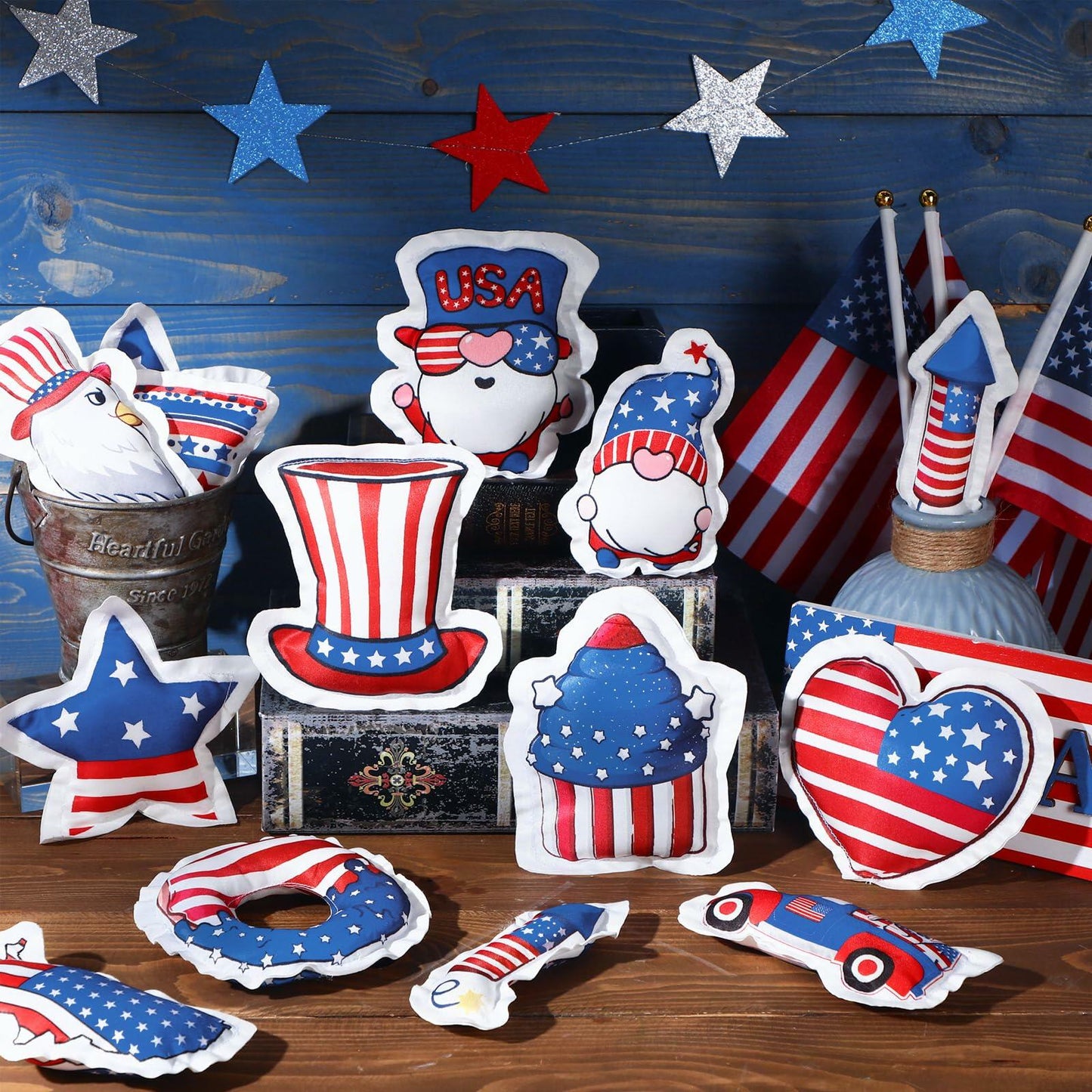Oudain 24 Pc 5" Patriotic Star Ornaments Red White Blue Independence Day