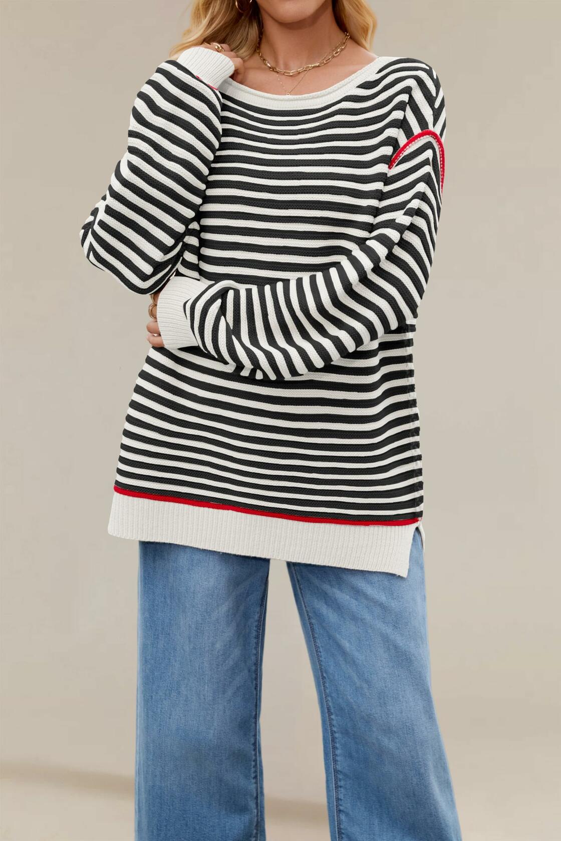 Koimcuiy Womens Striped Oversized Sweater Boat Neck Lightweight White&White XL