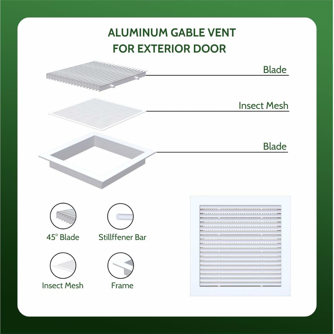 GREEN VENT Aluminum Alloy Gable Vent 10x10 Outdoor Wall Cover with Mesh