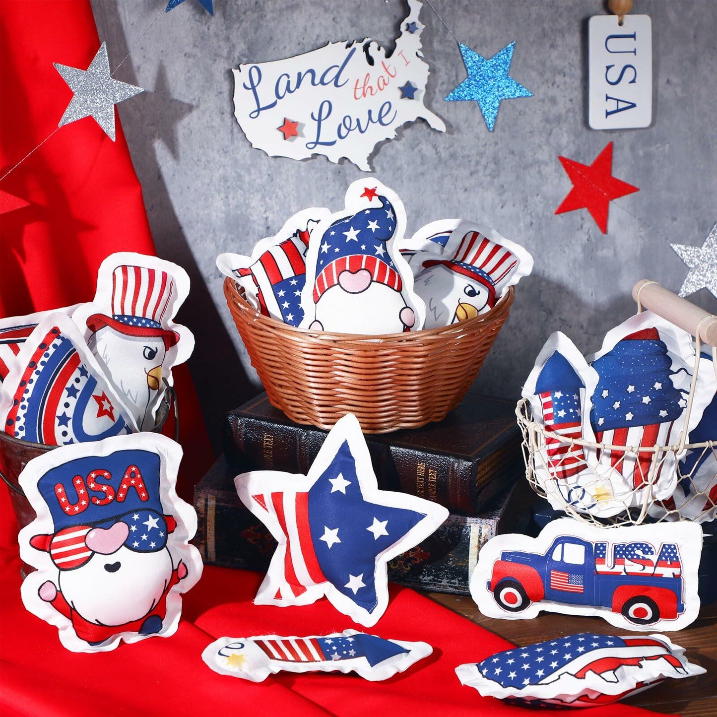 Oudain 24 Pc 5" Patriotic Star Ornaments Red White Blue Independence Day