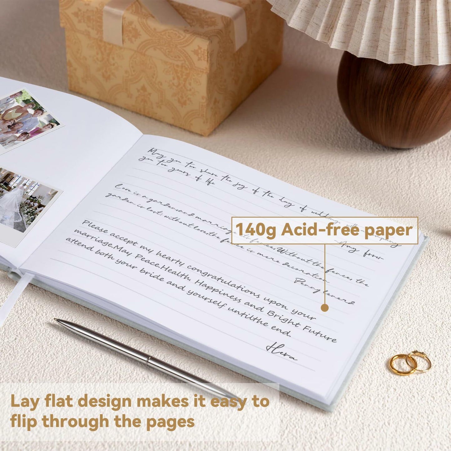 1DOT2 Wedding Guest Book 2025 Linen Photo Beige 100 Pages Acid Free Paper