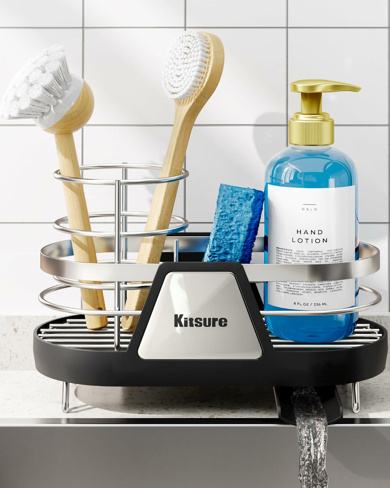 Kitsure Kitchen Sink Sponge Holder Rustproof Metal Organizer Black 7.9x3.9x5.3