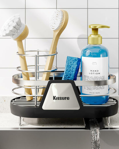 Kitsure Kitchen Sink Sponge Holder Rustproof Metal Organizer Black 7.9x3.9x5.3