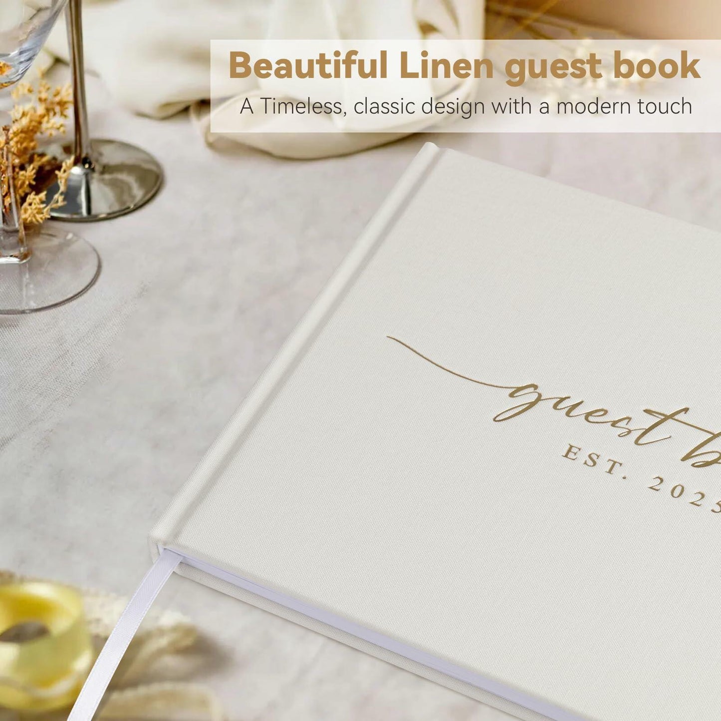 1DOT2 Wedding Guest Book 2025 Linen Photo Beige 100 Pages Acid Free Paper