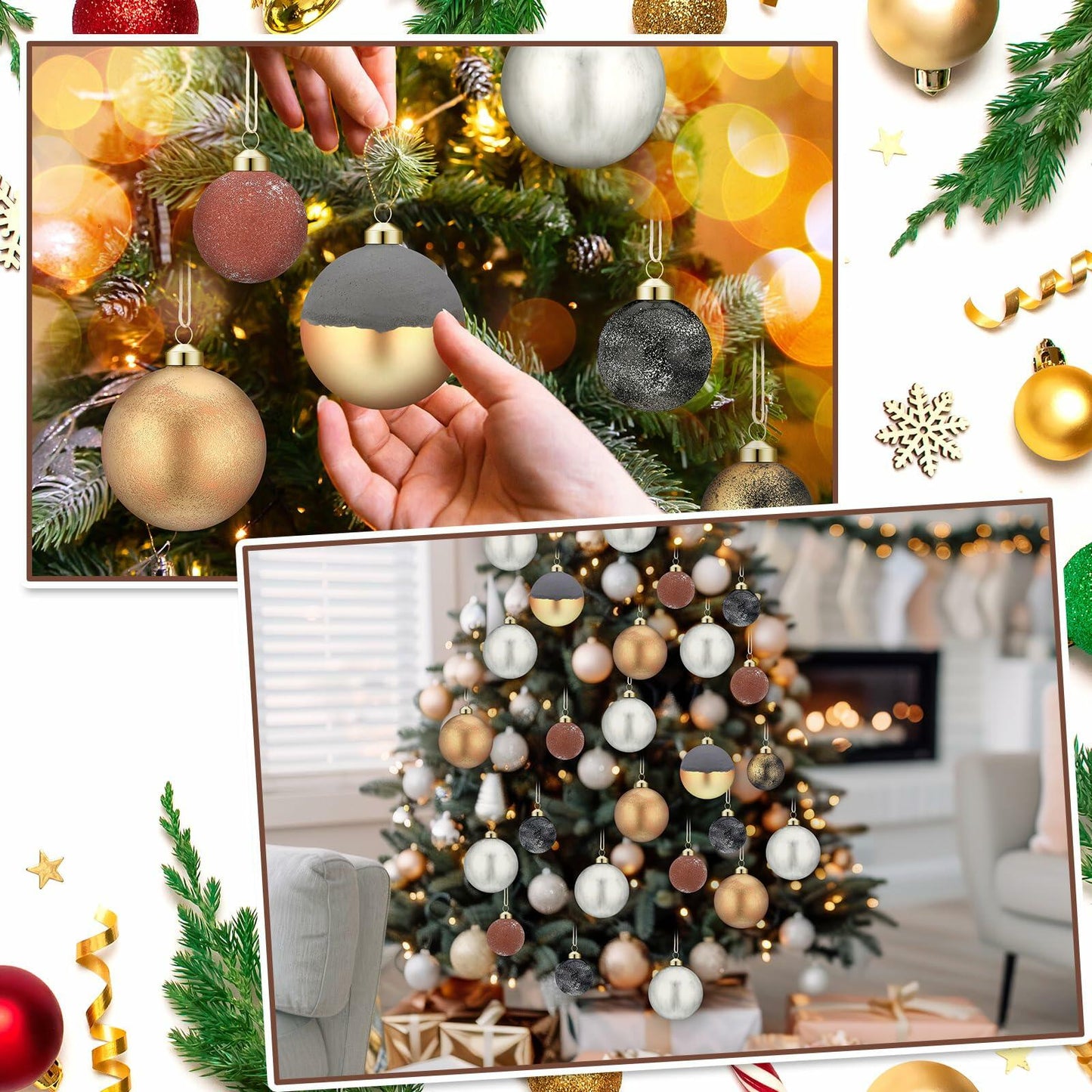 Relaxgiant 12 Pcs Neutral Brown Grey Matte Glass Christmas Ornaments 4in 2.36in