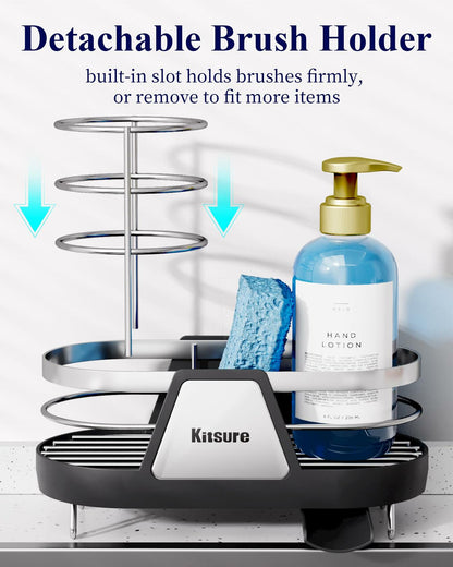 Kitsure Kitchen Sink Sponge Holder Rustproof Metal Organizer Black 7.9x3.9x5.3