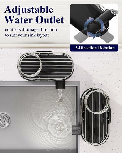 Kitsure Kitchen Sink Sponge Holder Rustproof Metal Organizer Black 7.9x3.9x5.3