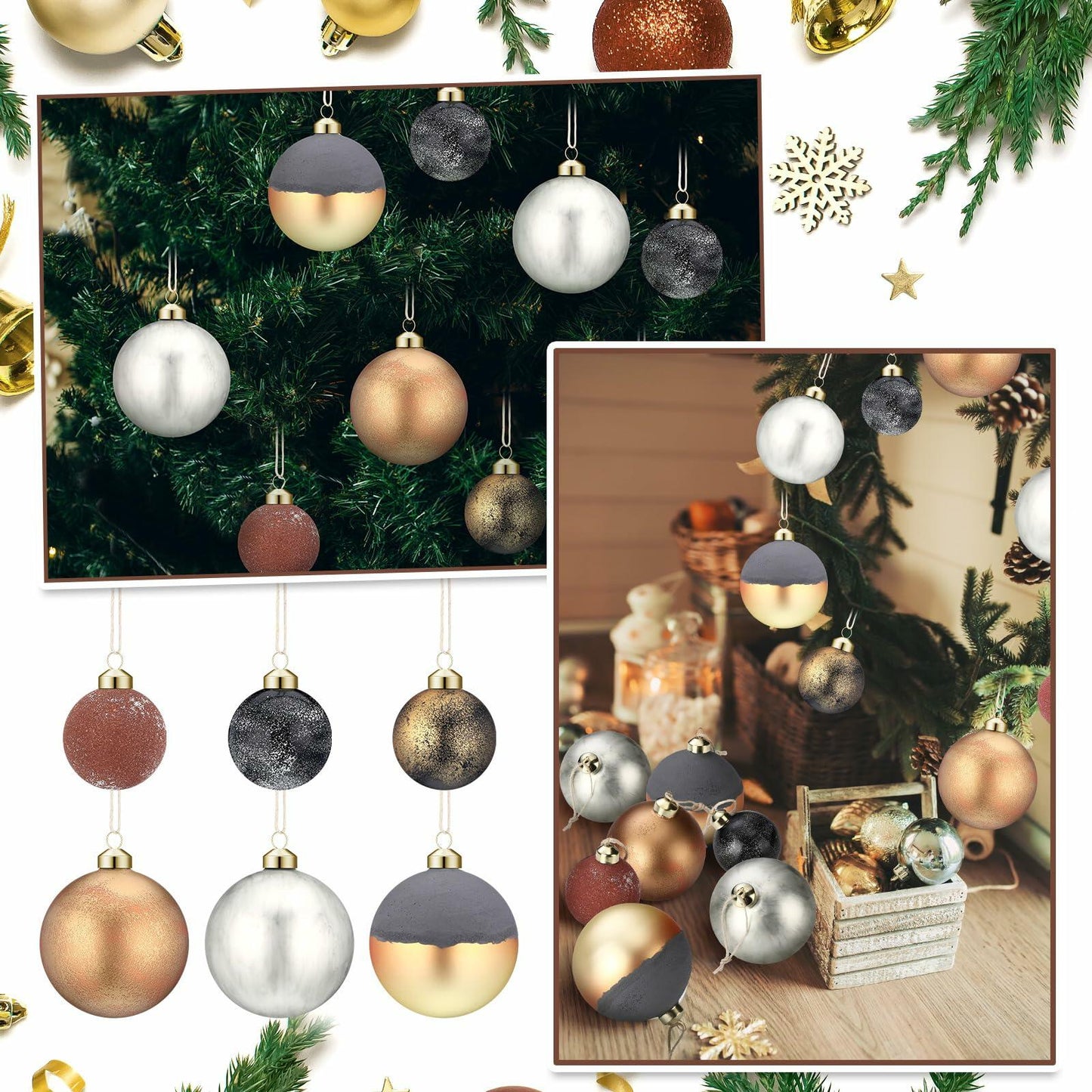 Relaxgiant 12 Pcs Neutral Brown Grey Matte Glass Christmas Ornaments 4in 2.36in
