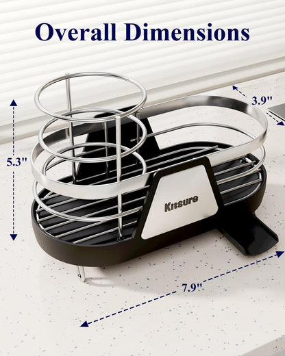 Kitsure Kitchen Sink Sponge Holder Rustproof Metal Organizer Black 7.9x3.9x5.3