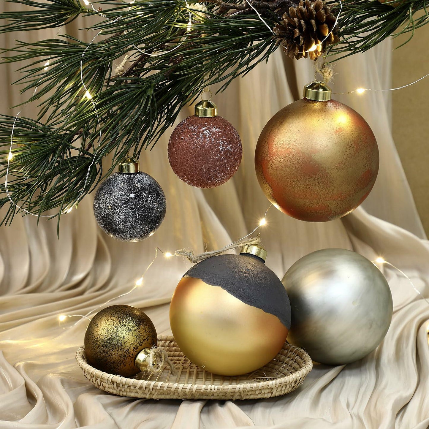Relaxgiant 12 Pcs Neutral Brown Grey Matte Glass Christmas Ornaments 4in 2.36in