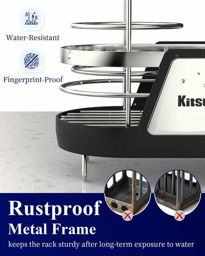 Kitsure Kitchen Sink Sponge Holder Rustproof Metal Organizer Black 7.9x3.9x5.3