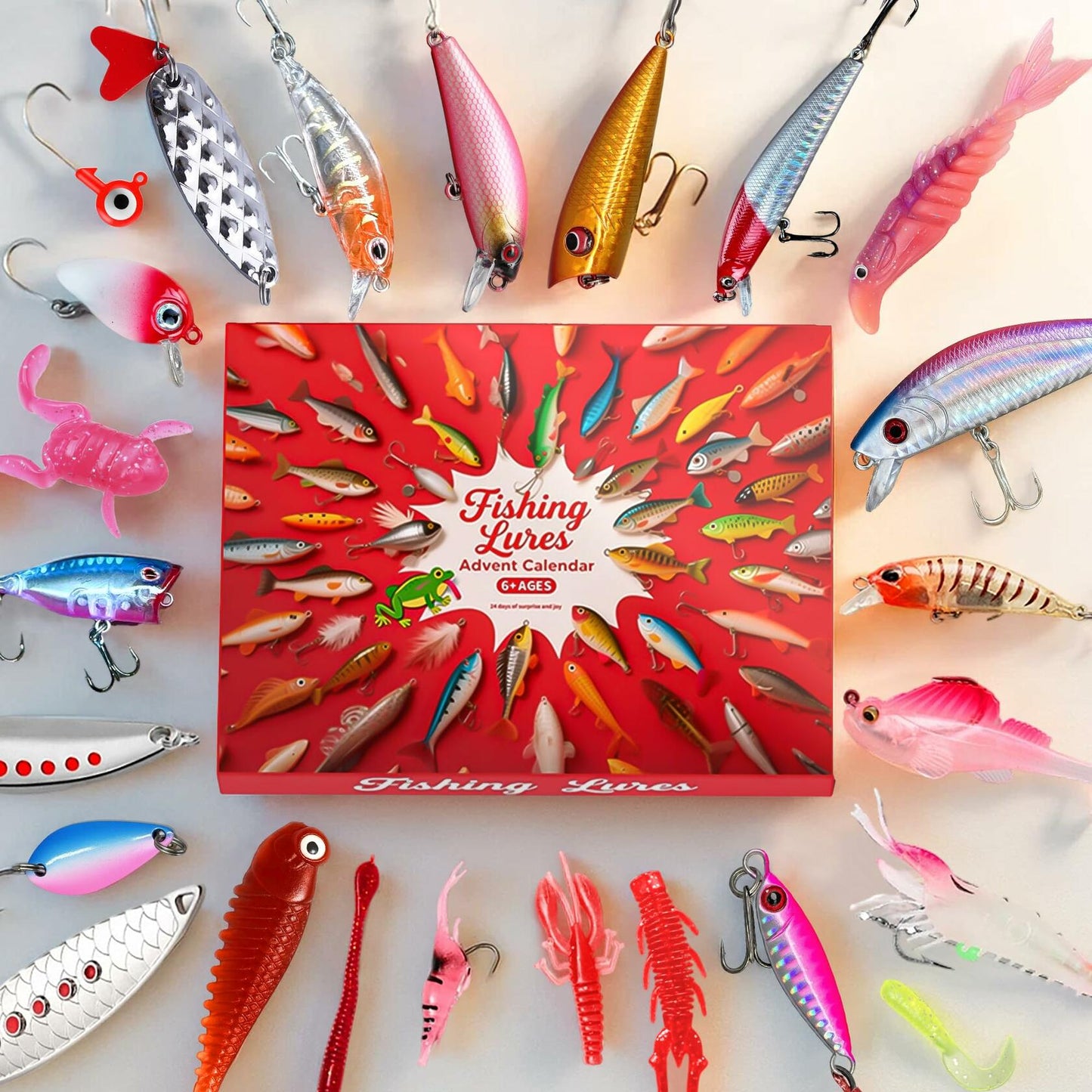 Rubypop Fishing Advent Calendar 2025 24-Day Lure Set Red Stainless Steel