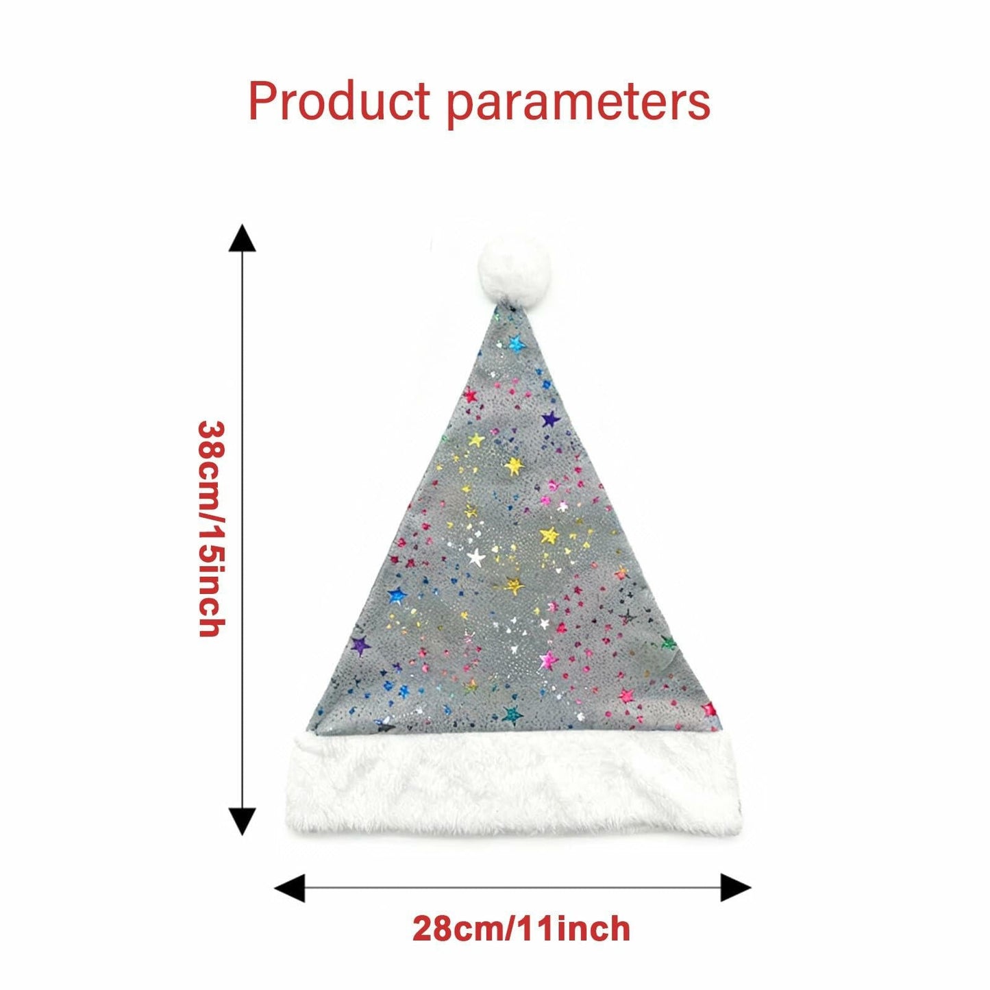 PAIDEMCF Grey Santa Hat with Glitter Stars Christmas Holiday Size Standard