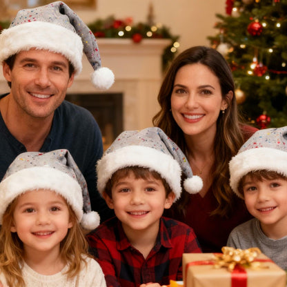 PAIDEMCF Grey Santa Hat with Glitter Stars Christmas Holiday Size Standard