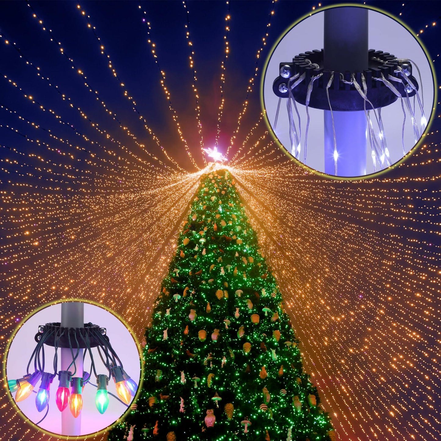 Menkxi Christmas Tree Flag Pole Mega Topper Light Hook Gold 7x5x1.75 Inch