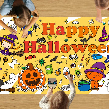 Artlunar Halloween Giant Coloring Poster Witch Ghost Bat Orange 31x72 Inch