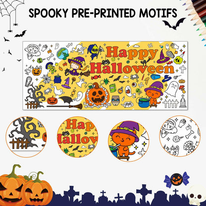 Artlunar Halloween Giant Coloring Poster Witch Ghost Bat Orange 31x72 Inch