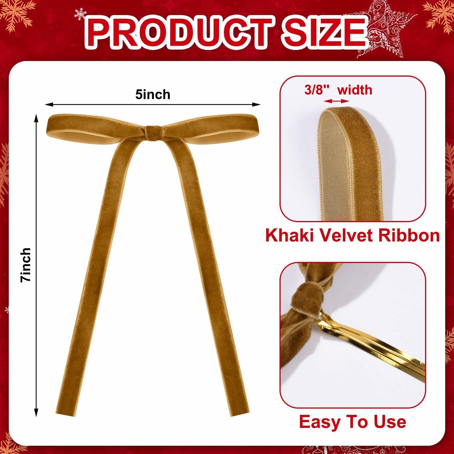 Glitinsel Khaki Velvet Bows Christmas Tree Ornaments 24 Pcs 5x7in