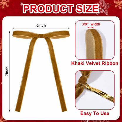 Glitinsel Khaki Velvet Bows Christmas Tree Ornaments 24 Pcs 5x7in