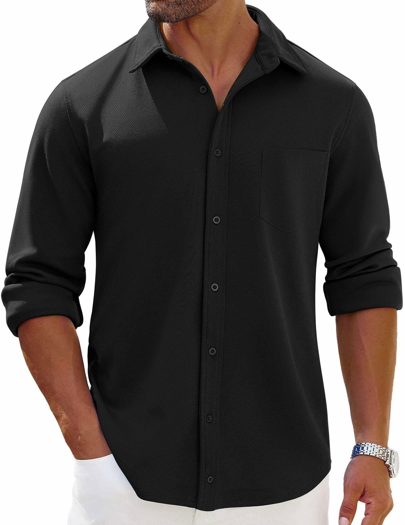 COOFANDY Men's Button Down Shirt Long Sleeve Pocket White Size XXL