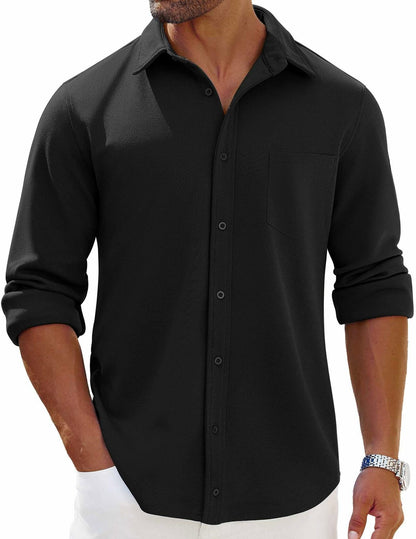 COOFANDY Men's Button Down Shirt Long Sleeve Pocket White Size XXL