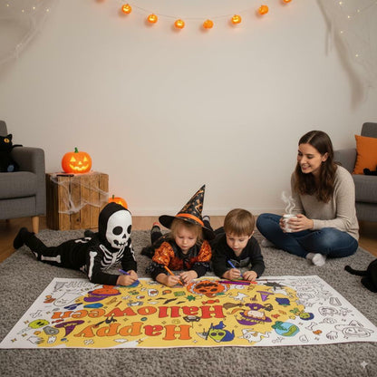 Artlunar Halloween Giant Coloring Poster Witch Ghost Bat Orange 31x72 Inch